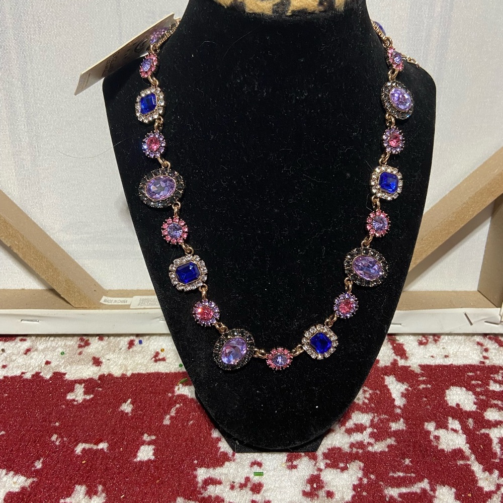 NWT Eye Candy Gold Tone Necklace With Multicolor Rhinestones